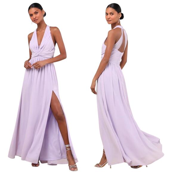 Lulus Marilina Lavender Pleated Twist-Front Maxi Dress size size Medium NWT - Picture 1 of 8